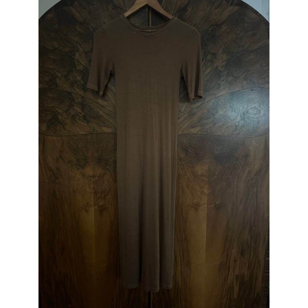 ENZA COSTA Silk Rib Crew Midi Dress COMFY MINIMALIST Tan Half Sleeve Fits S - Picture 5 of 8